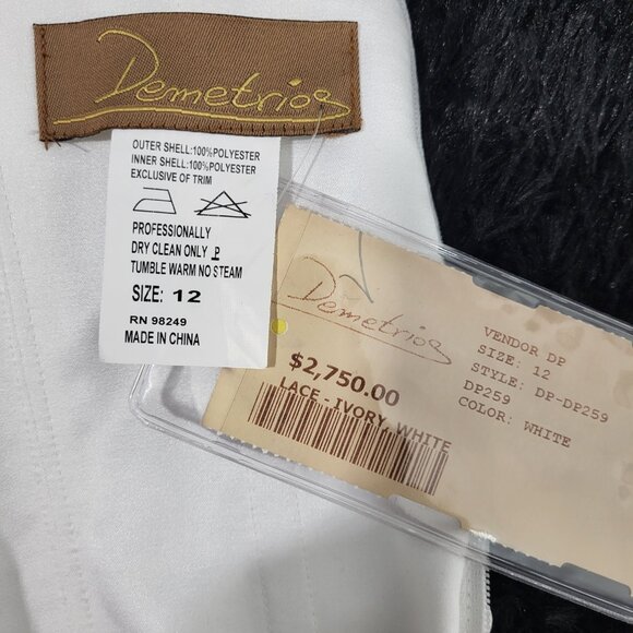 NWT~$2750~DEMETRIOS~10/12~WHITE STRAPLESS RHINESTONE BEADED LACE WEDDING DRESS - Picture 15 of 16